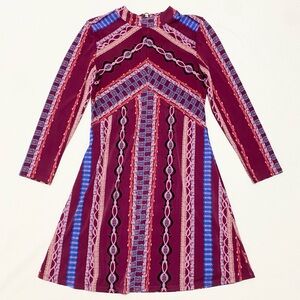 Free People Stella Printed Long Sleeve Mini Dress Purple